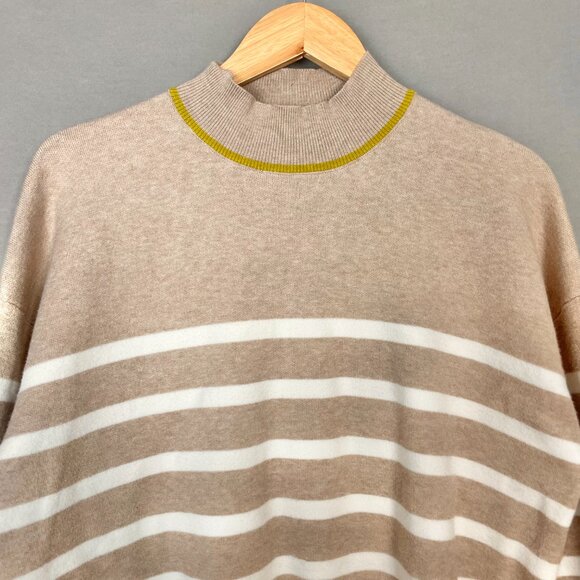 Tahari Sweater Striped XL Women Autumn Fall Pullover Mock Neck Tan White Green - Picture 5 of 11